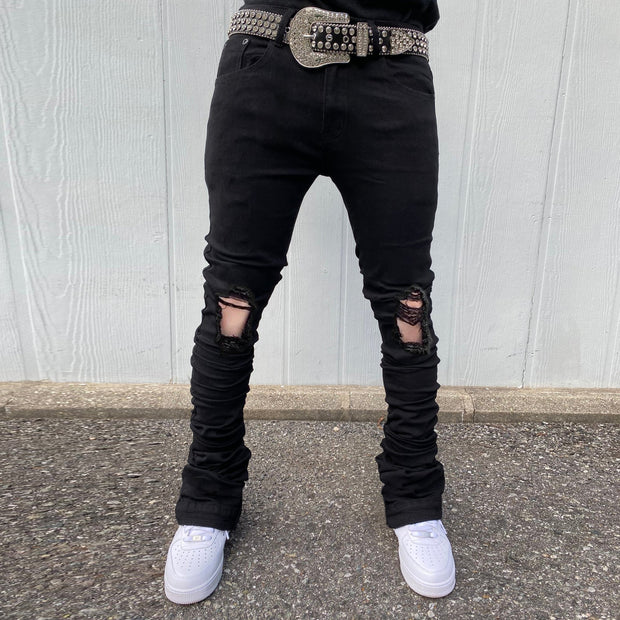 Ripped hip-hop jeans fashion brand straight trousers