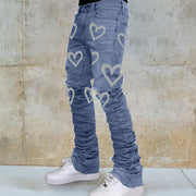 Street Style Heart Print Graffiti Casual Jeans