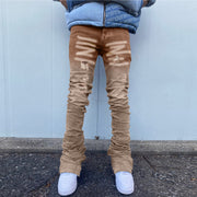 American Brown Gradient Ripped Pants Jeans High Street Straight Pants