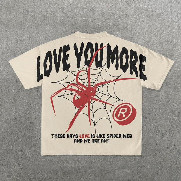 Love You More Spider Print Short Sleeve T-Shirt