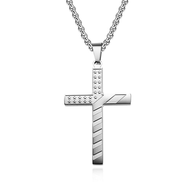 American Stars and Stripes Titanium Steel Cross Necklace