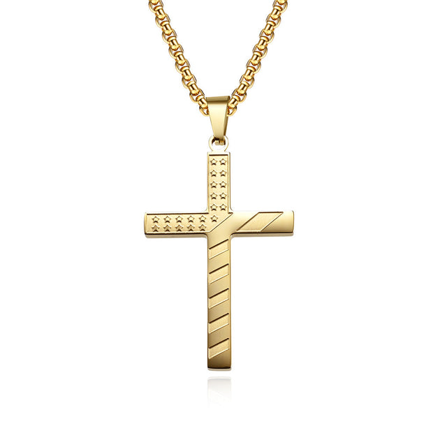 American Stars and Stripes Titanium Steel Cross Necklace