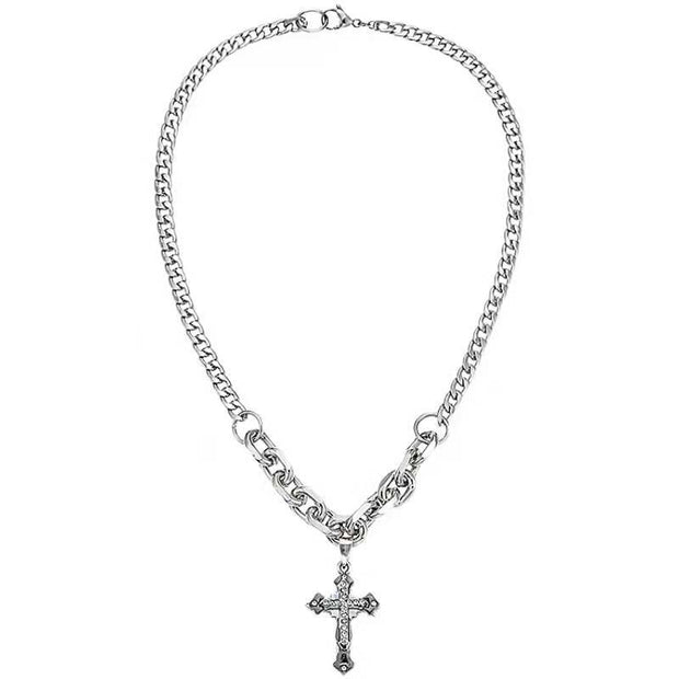Double Cross Pendant Titanium Steel Panel Necklace