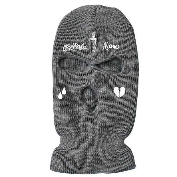 Broken Heart Cross Embroidered Knitted Ski Mask Beanies