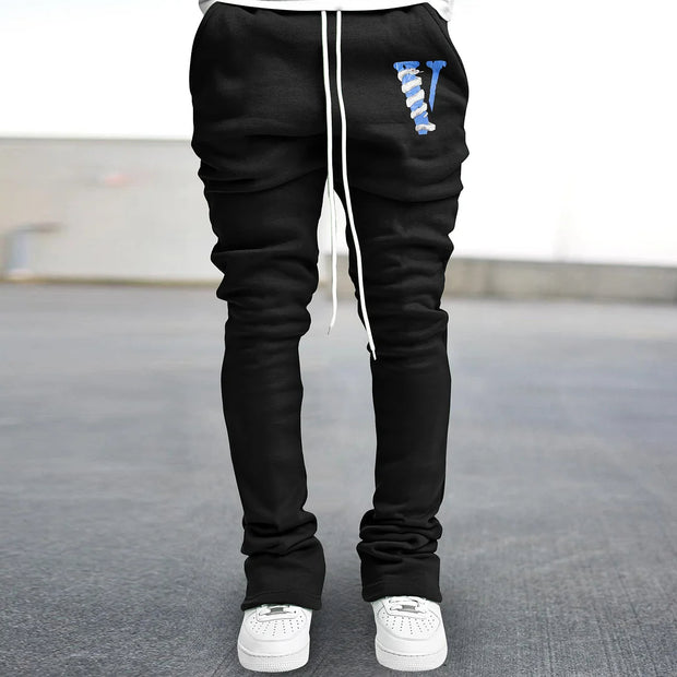 Black Snack Letter Joggers Stacked Sweatpants