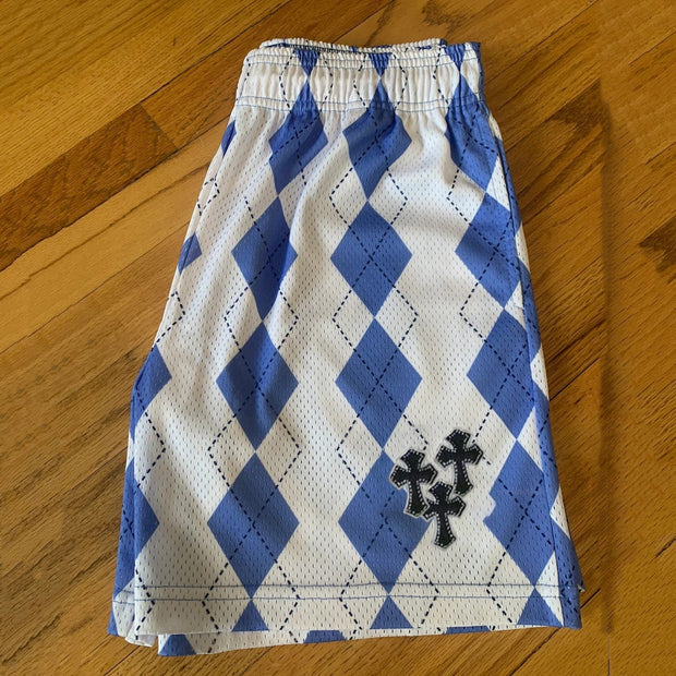 Rhomboid cross-print track shorts