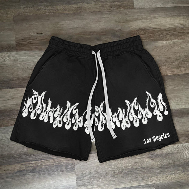 Los Angeles Flames Print Drawstring Knit Shorts