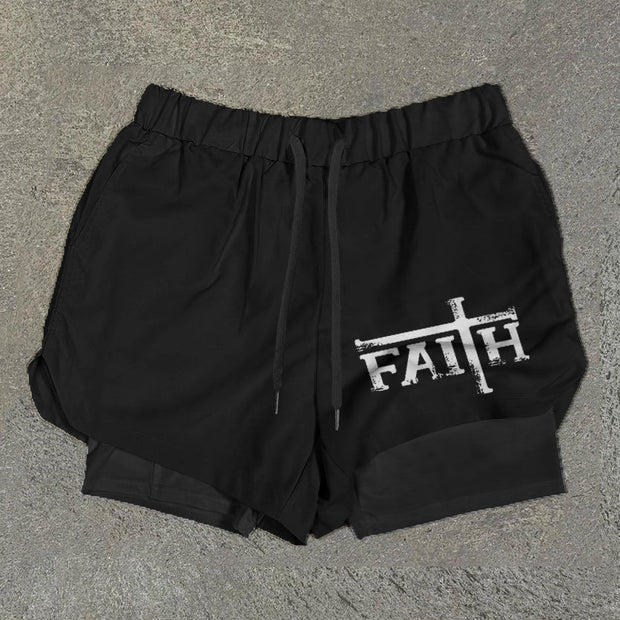 Faith Print Double Layer Quick Dry Shorts