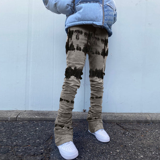 Vintage Washed Tie-Dye Straight Wide Denim Loose Trousers