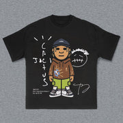 Punk Rapper Cartoon Image Print T-Shirt
