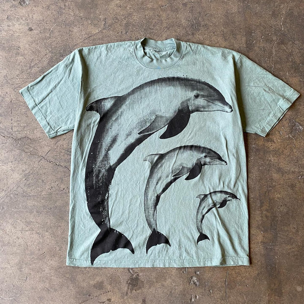 Trendy Dolphin Print Short Sleeve T-Shirt