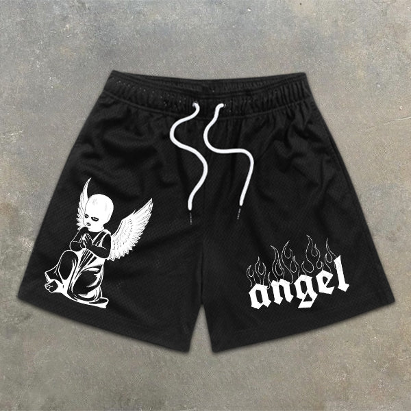 Angel Slogan Graphic Print Elastic Shorts