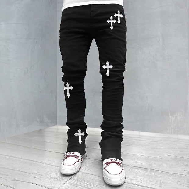 Cross Print Graphic Jeans