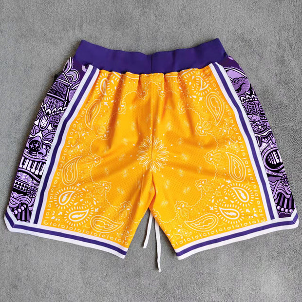Cashew Flower Yellow Purple Sports Shorts