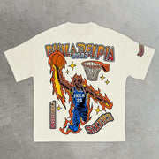 Basketball Fire Casual Street Sports Basketball T-Shirt