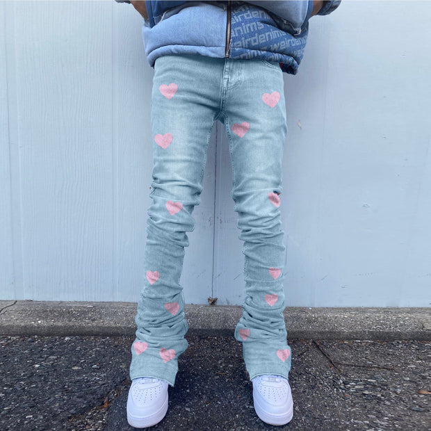 Street hip-hop pile pants stretch love bootcut jeans