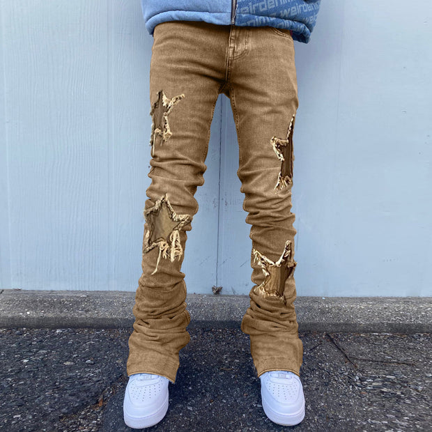 Vintage Brown Washed Gradient Star Jeans