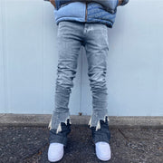 Slit Jeans Straight Leg Design Raw Edge High Street Pants