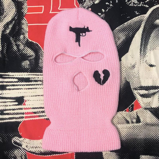 Broken heart Embroidered Three-hole cap ski mask Beanies