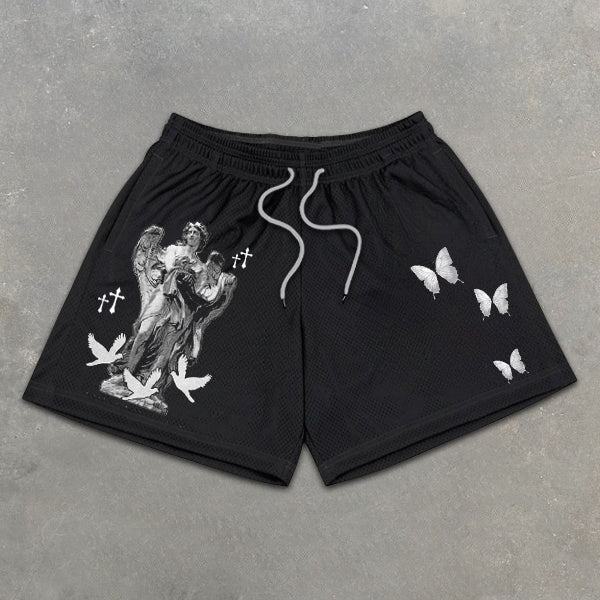 Angel Stone Butterfly Graphic Print Elastic Shorts