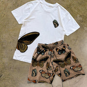 Butterfly Pattern Casual Shorts Short Sleeve Set