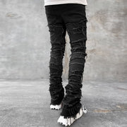 Black Vintage Ripped Jeans Straight Micro Flared Pants