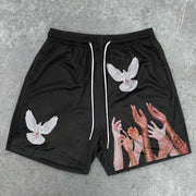 Trendy Dove Peace Print Hip Hop Shorts