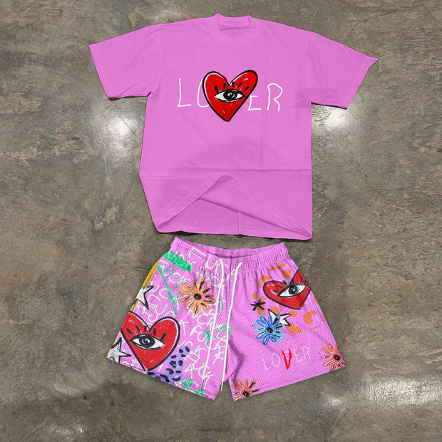 Casual personalized love print T-shirt shorts suit