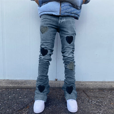 Trendy Color Contrast Heart Patch Jeans