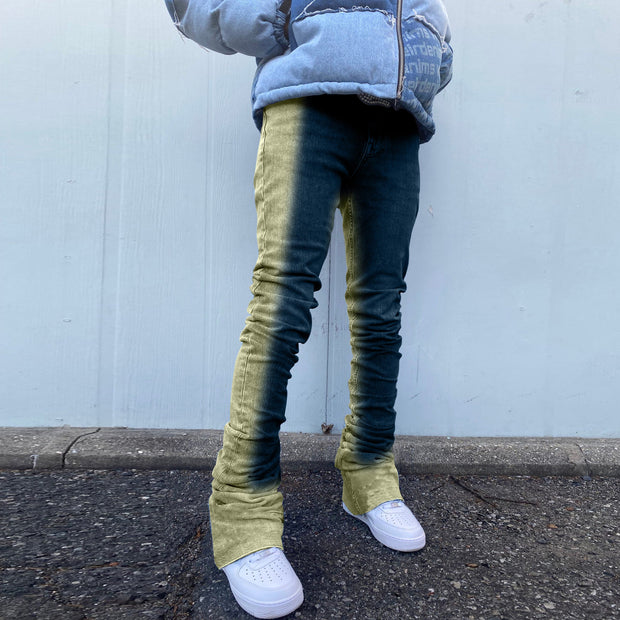 Contrast color gradient denim personality street straight trousers