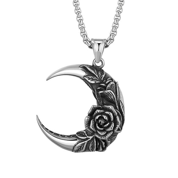 Stainless steel jewelry moon rose pendant necklace