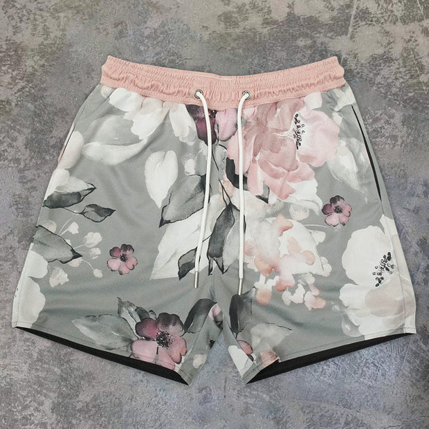 Gray Vintage Flower Shorts