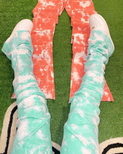 Trendy tie-dyed flared trousers