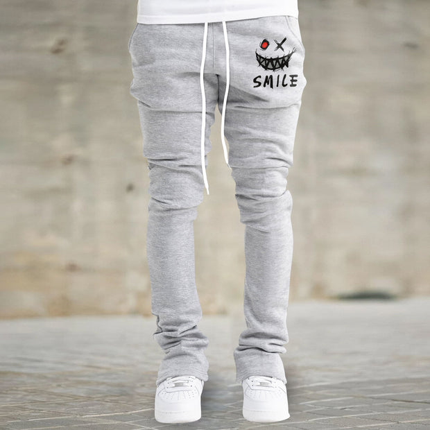 Gray Smile Joggers Stacked Sweatpants