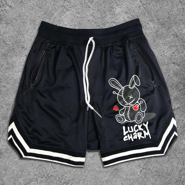 Street Fashion Bunny Pattern Mesh Shorts